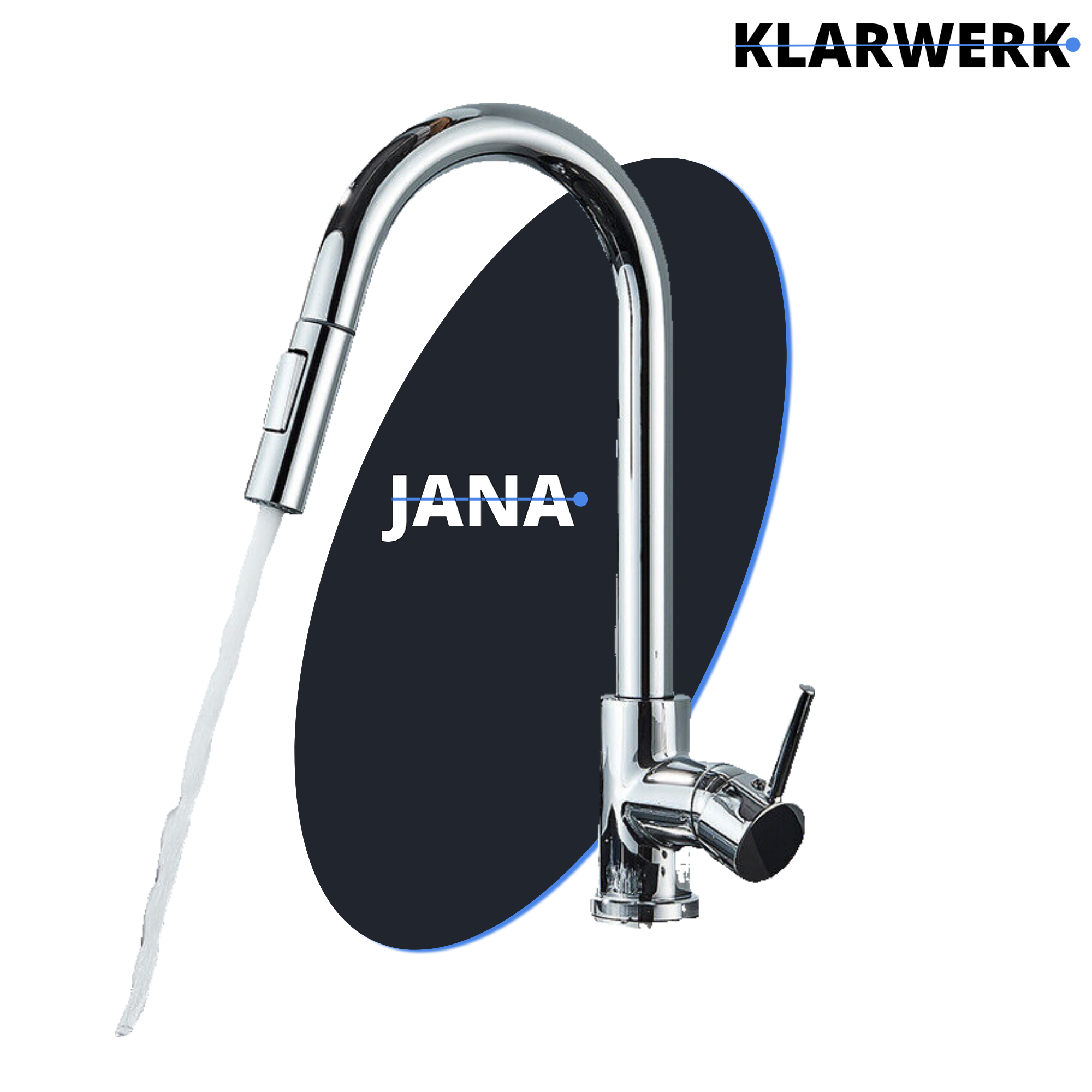 JANA | Rubinetto cucina estensibile Premium in acciaio inox cromato | Miscelatore arco alto gastronomia alta pressione ruotabile a 360° 2 attacchi