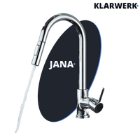 JANA | Rubinetto cucina estensibile Premium in acciaio inox cromato | Miscelatore arco alto gastronomia alta pressione ruotabile a 360° 2 attacchi