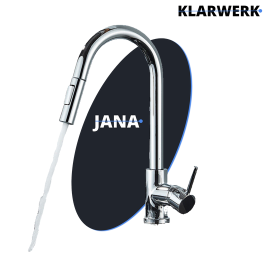 JANA | Rubinetto cucina estensibile Premium in acciaio inox cromato | Miscelatore arco alto gastronomia alta pressione ruotabile a 360° 2 attacchi