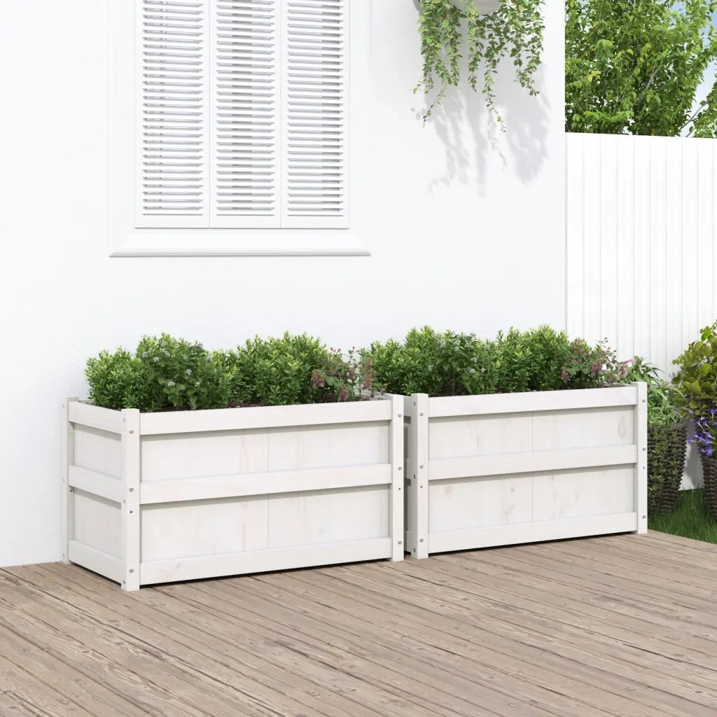 2 pz Fioriere | Cassetta per fiori | Vaso da Giardino Bianche in Legno Massello di Pino