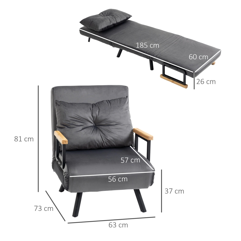 POLTRONA LETTO Reclinabile 63x73x81 cm Grigio Scuro Effetto Velluto