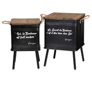 Set di 2 tavoli neri in metallo stile industriale con maniglia in corda. Collezione HAPPINESS