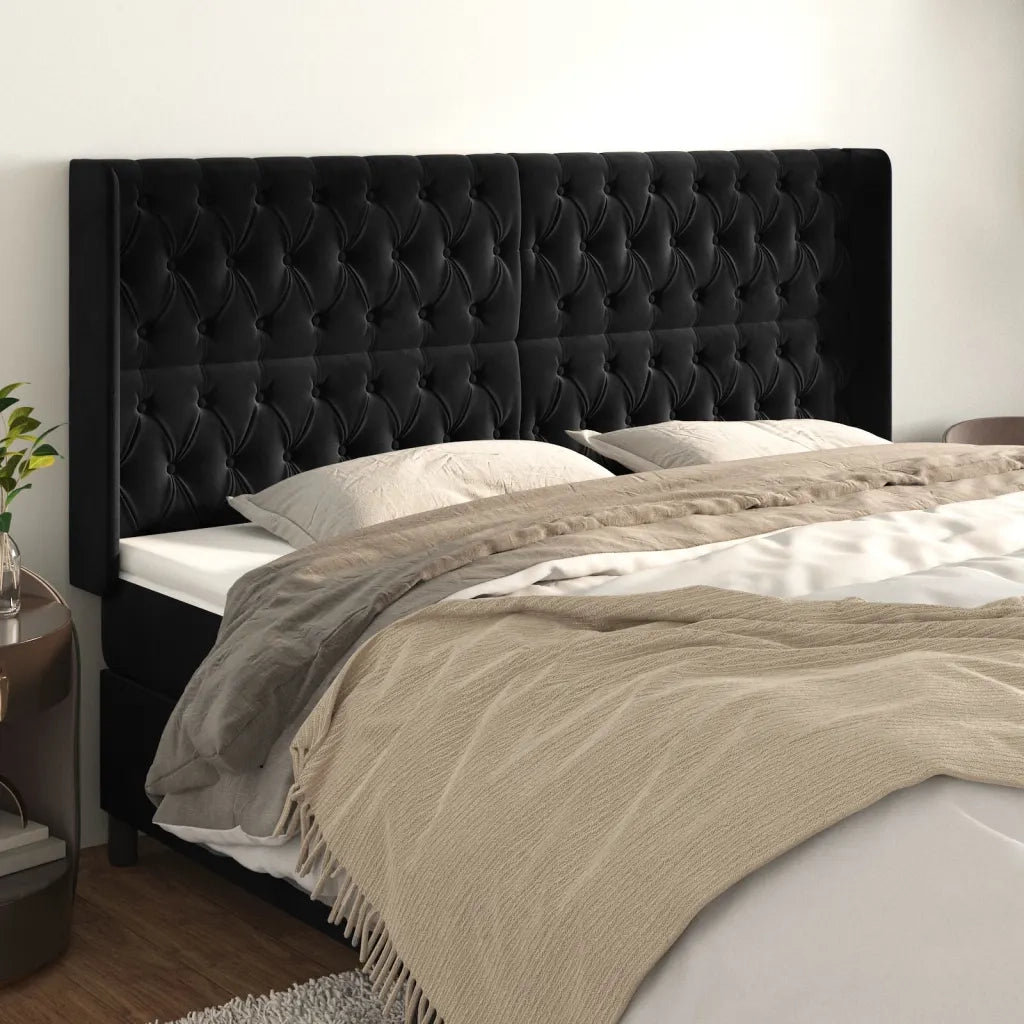 Testiera | Testata ad Orecchio Nera 203x16x118/128 cm in Velluto