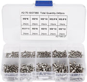 Viti a 6 giri 240 pezzi - Acciaio inossidabile - Viti a ingranaggio - Viti a 6 giri - Scatola di conservazione in plastica - Resistente alla corrosione - Viti a ingranaggio con dado a 6 giri