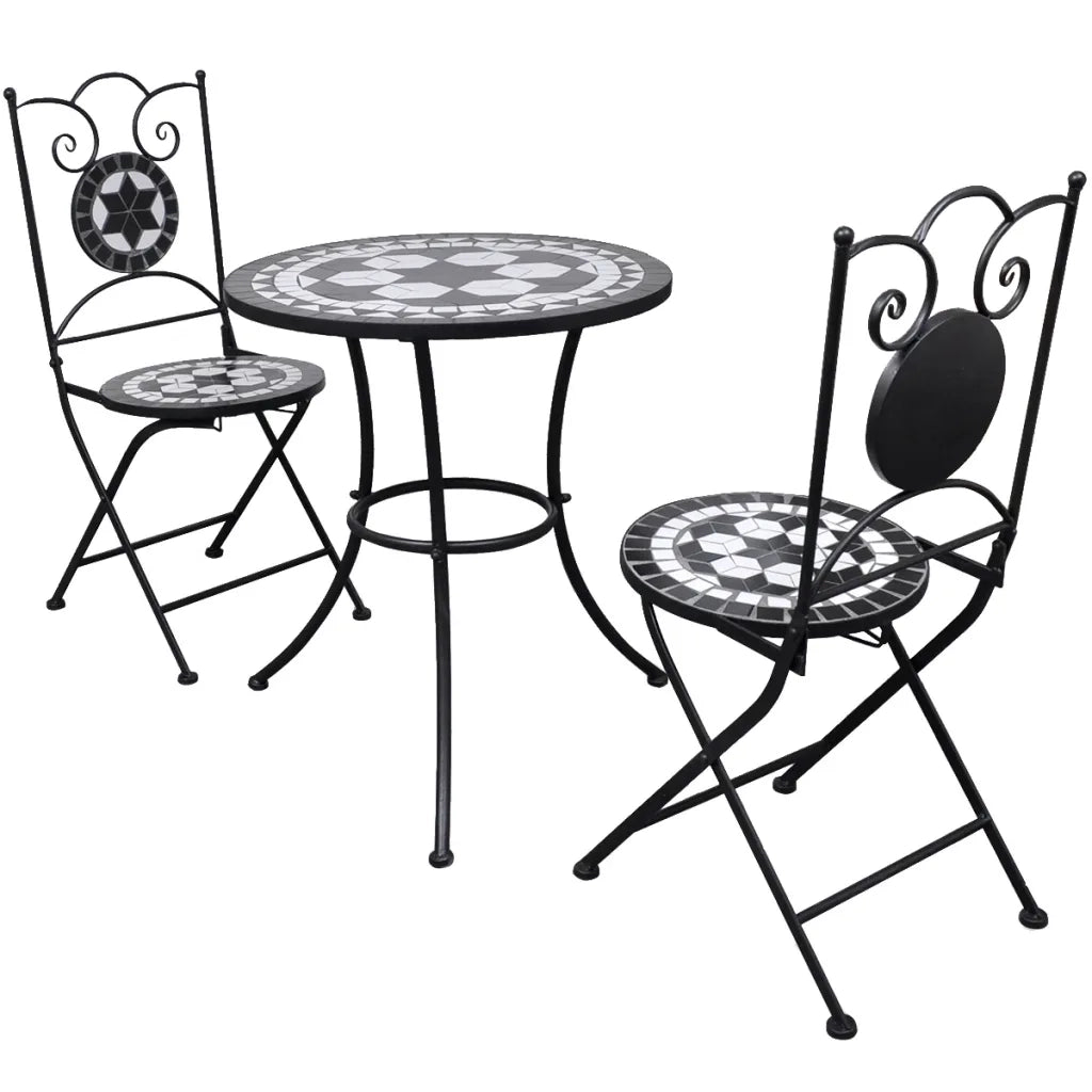 Set da Bistrot 3 pz in Piastrelle di Ceramica Nero e Bianco cod mxl 47034