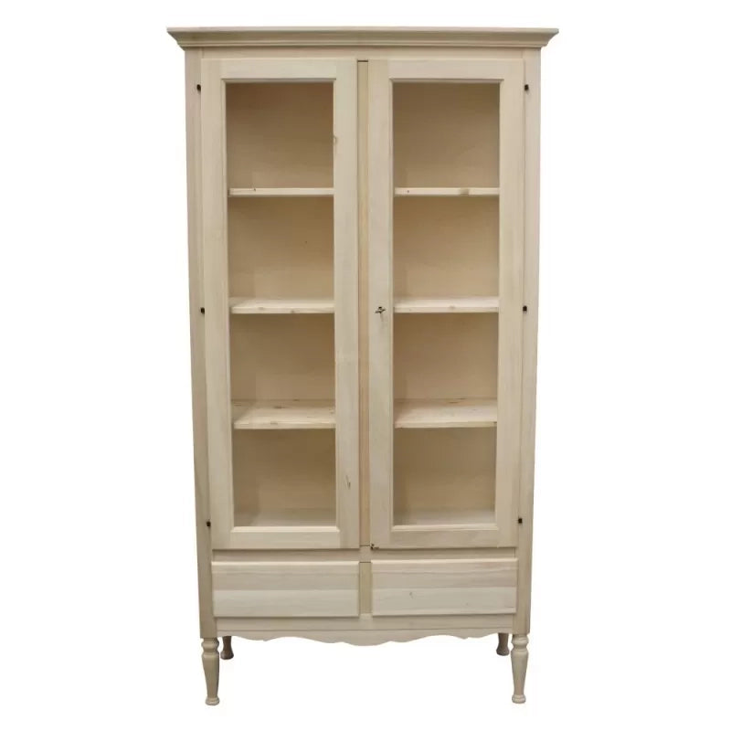 Vetrina 2 porte 2 cassetti classica legno grezzo 102x42x191 (952) - Mobili 2G
