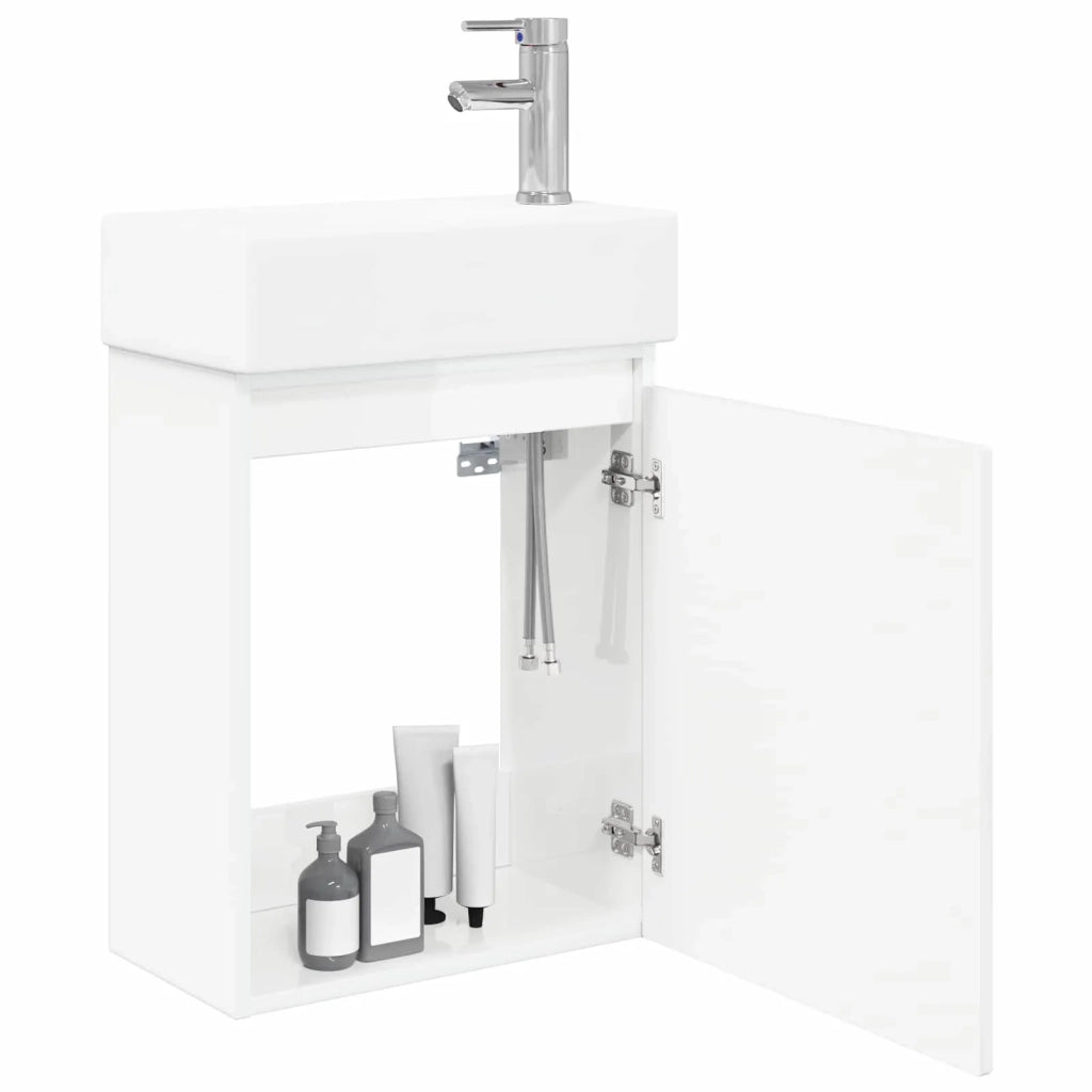 Mobile bagno con rubinetto Bianco Lucido 45,5 x 22,5 x 84 cm