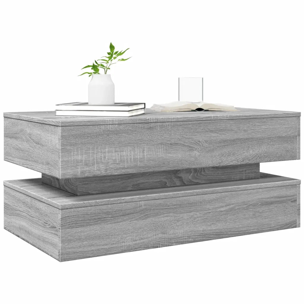 Tavolino da salotto | Tavolino da caff¨¨ | Tavolino da Soggiorno con Luci LED Grigio Sonoma 90x50x40 cm