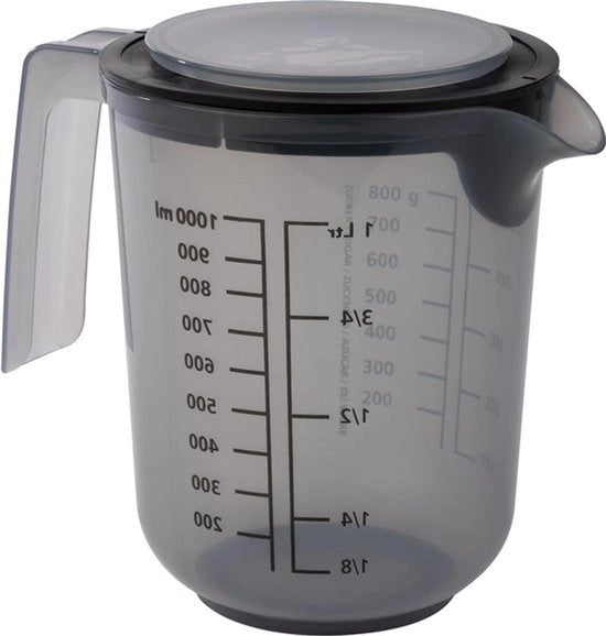 Mangia liquidi con coperchio - misurino per liquidi zucchero farina - 1 litro - Ø 125 mm - 16 cm - lavastoviglie resistente - grigio francese
