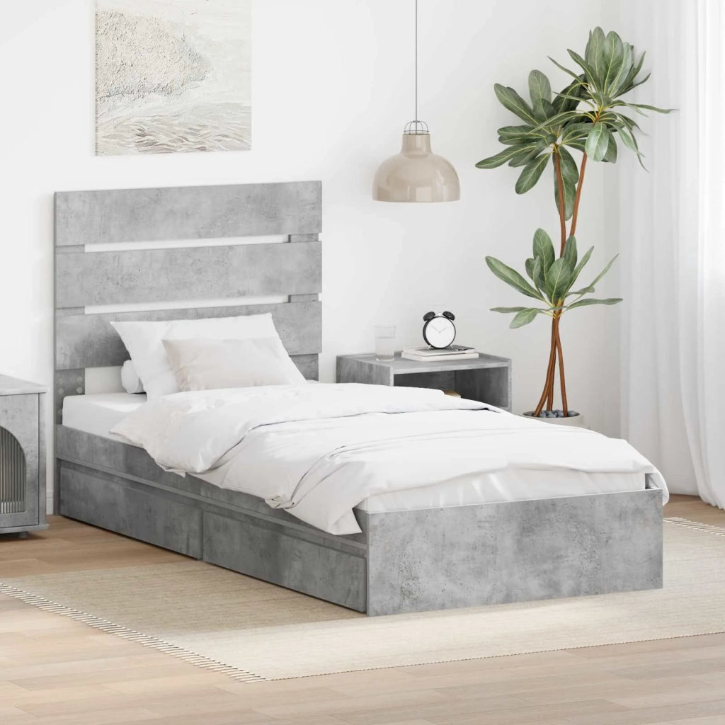 Letto con Contenitore con testiera Grigio cemento 70 x 190 cm