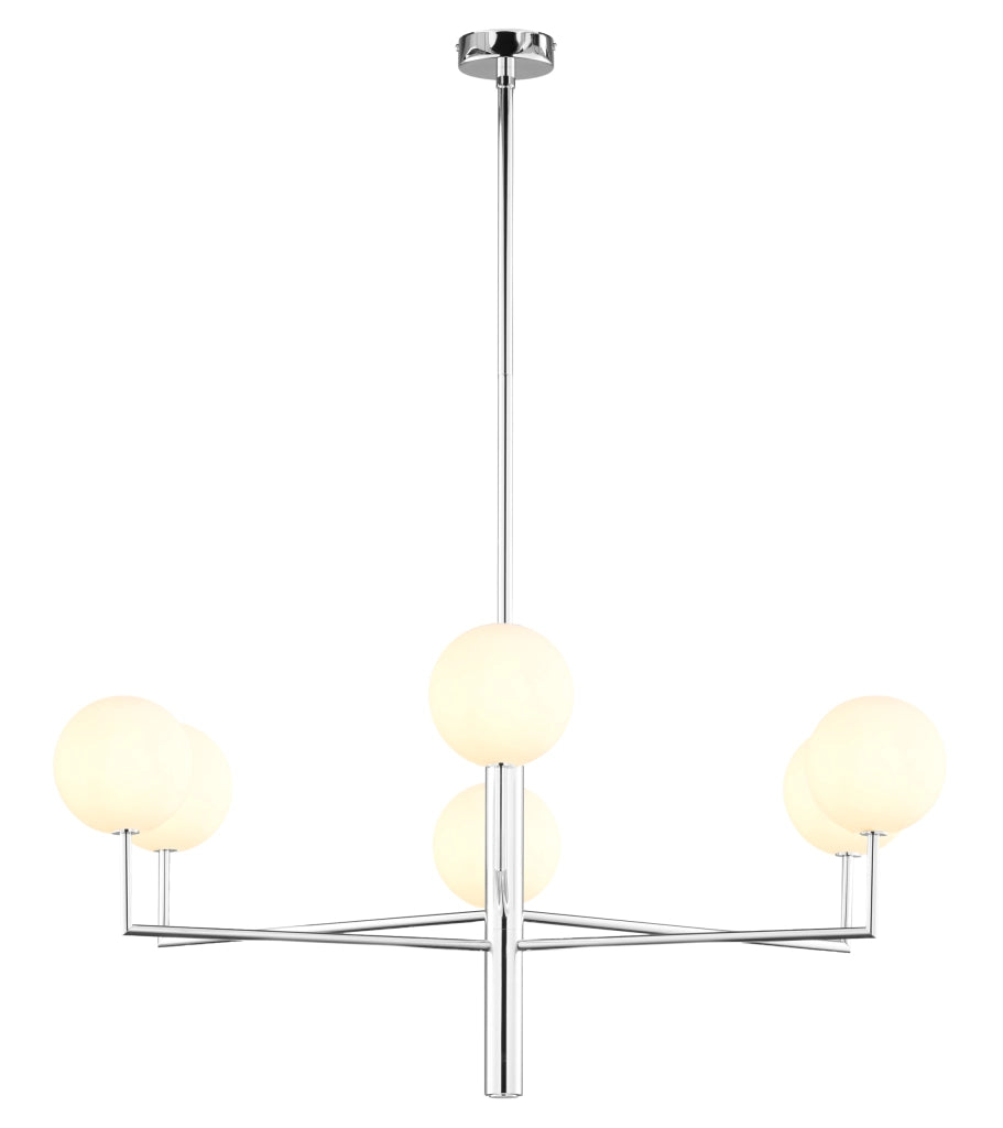 Lampadario moderno nichel 6 luci sfere vetro FEME Jupiter