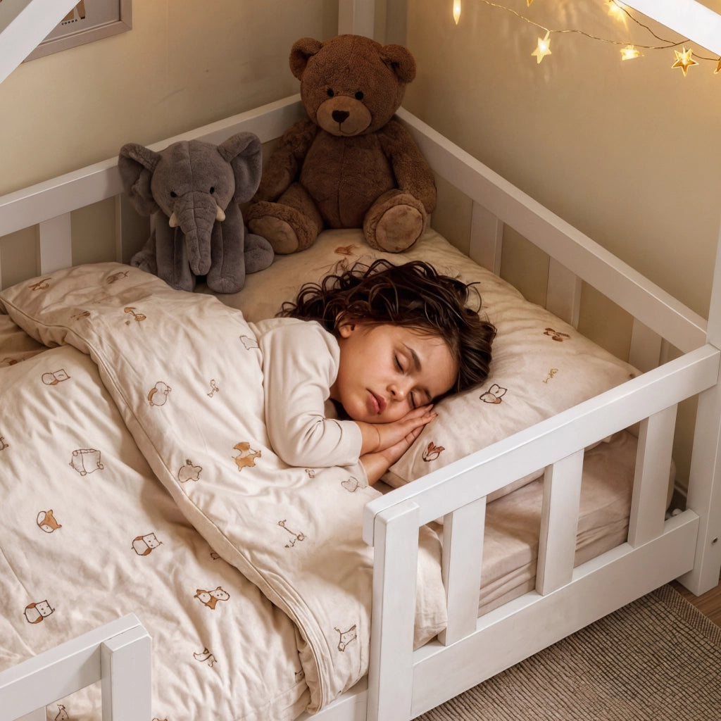 Letto per Cameretta Treviolo a Forma di Casetta in Stile Montessori con Materasso 70x140 cm - Bianco [en.casa]