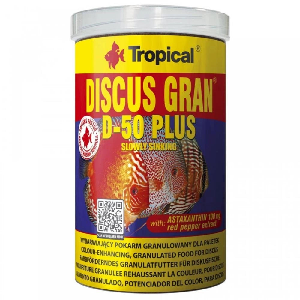 Tropical Discus Gran D-50 Plus - mangime granulare con astaxantina che intensifica i colori dei Discus Formato: 1000 ml