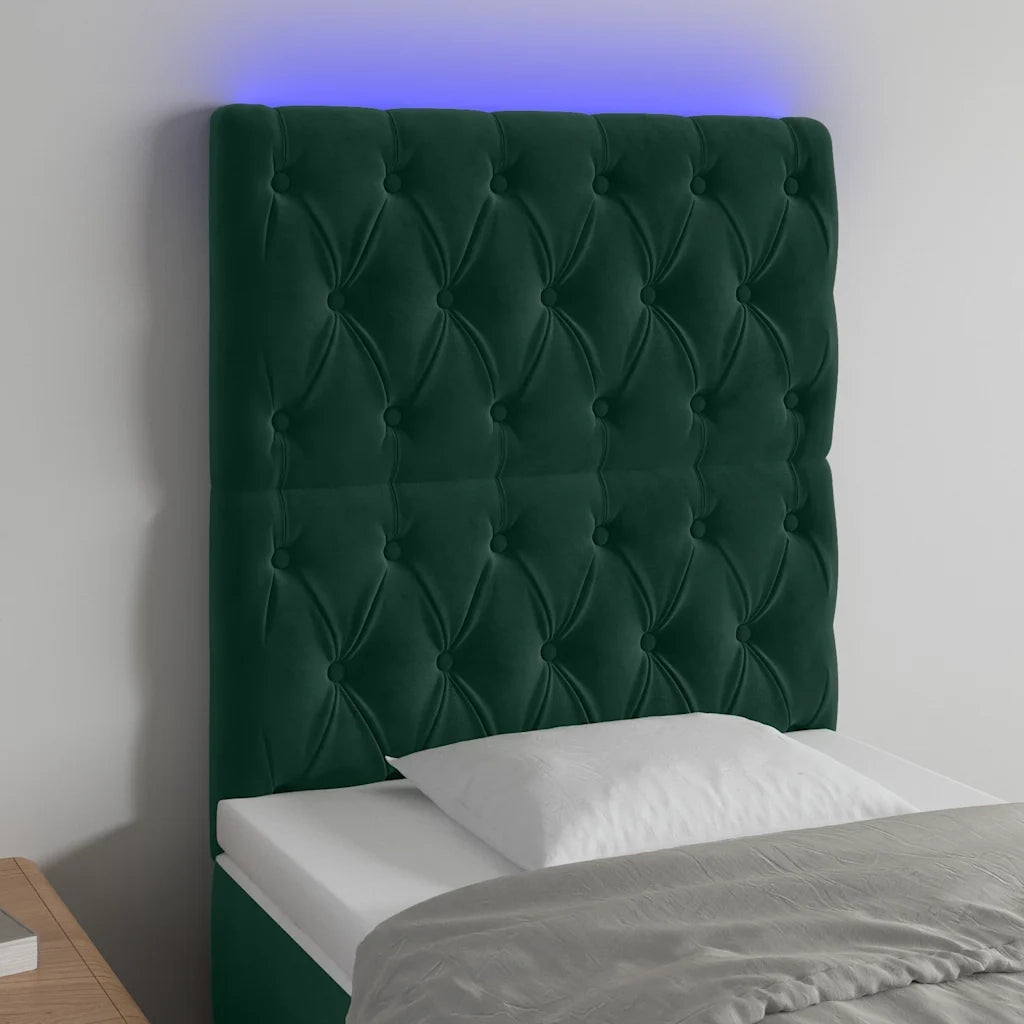 Testiera a LED-Testata con LED Verde Scuro 80x7x118/128cm in Velluto