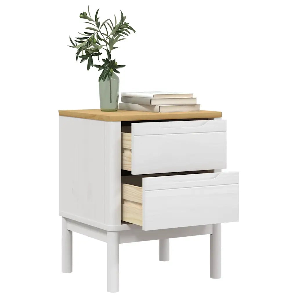 Comodino FLORO Bianco 45x39x57 cm in Legno Massello di Pino 374003