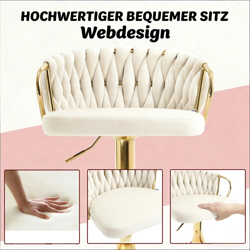 SEDIA BAR Girevole e Regolabile in Altezza 77-98 cm Velluto Crema