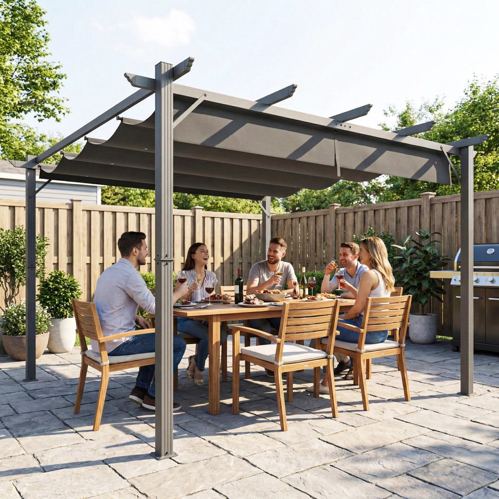 Pergola 3x3 m con tetto retrattile ¨C zephmum ¨C grigio scuro alluminio