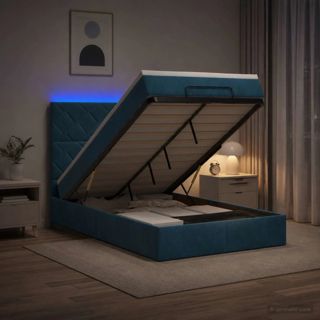 Letto Ottomano con Materasso e LED Blu scuro 120 x 190 cm 3458365