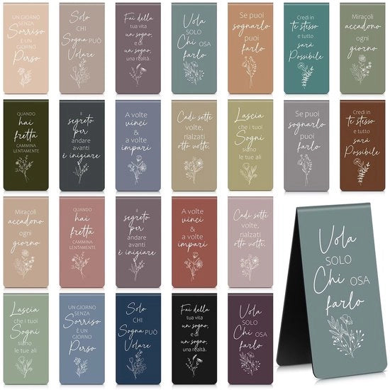 Leggii magnetici per libri - 24 pezzi - citazioni motivazionali - italiano - regalo per studenti - ideale per compleanni/natale - cartine da libro