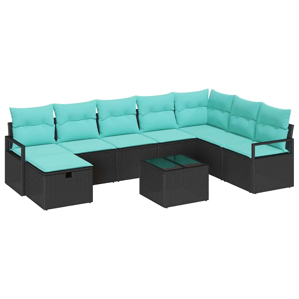 Set di divani con cuscino 9 pcs Nero polyrattan