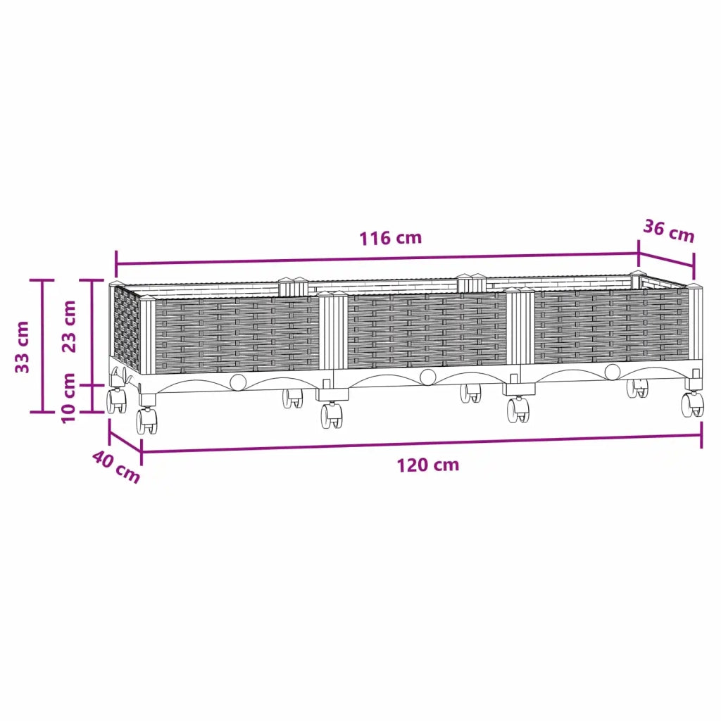 Vaso da Giardino con Ruote Blu Grigio 120 x 40 x 33 cm PP 3423043