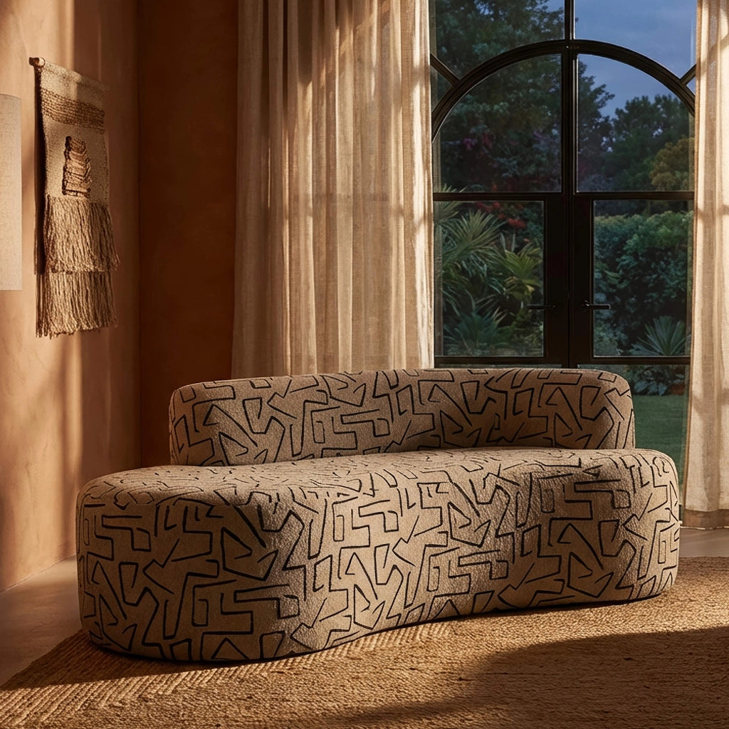Dadato, Divano Fisso 2 Posti Disegni Geometrici, 93x45x178h cm Beige