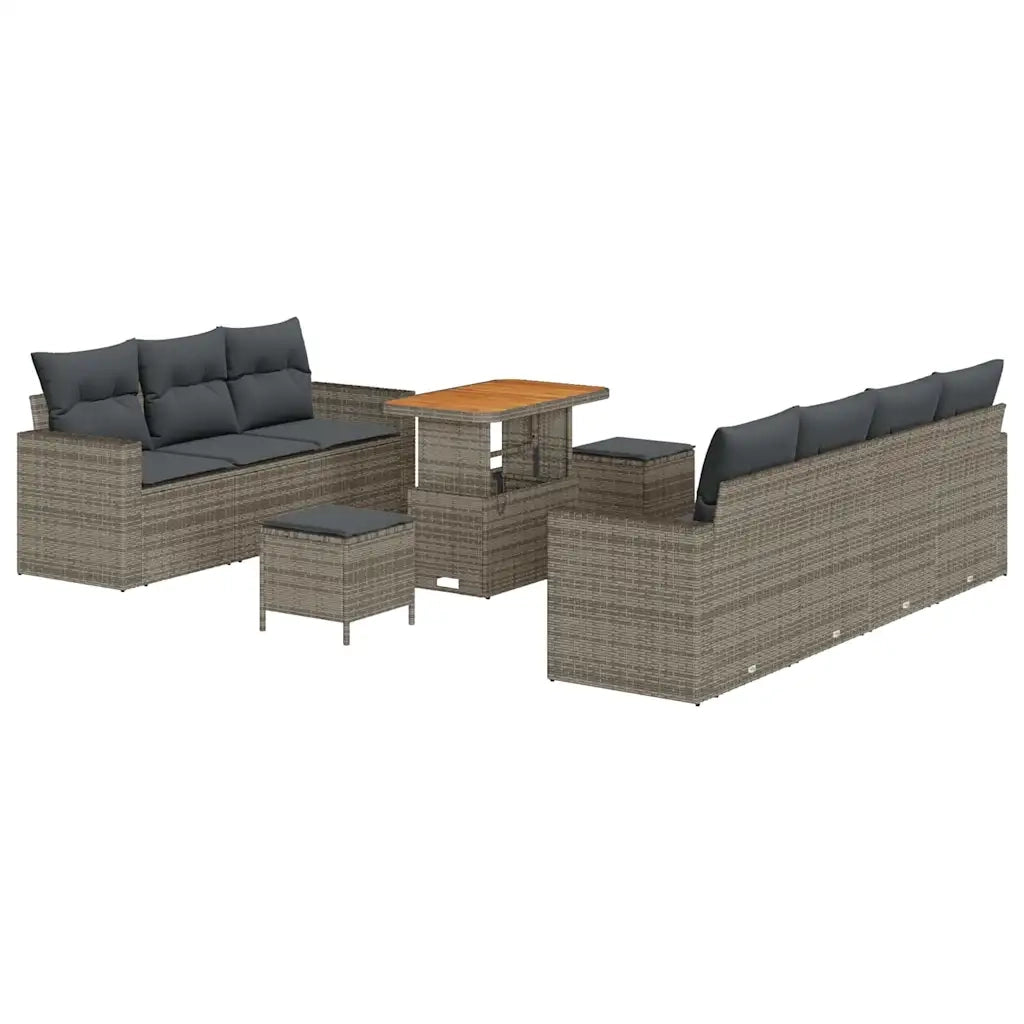 vidaXL Set Divano da Giardino 10 pcs Grigio polyrattan