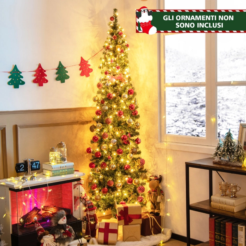 Mezzo Albero di Natale con 450 punte di rami, Albero pre-illuminato con 150 luci LED supporto metallico-Alberi di Natale
