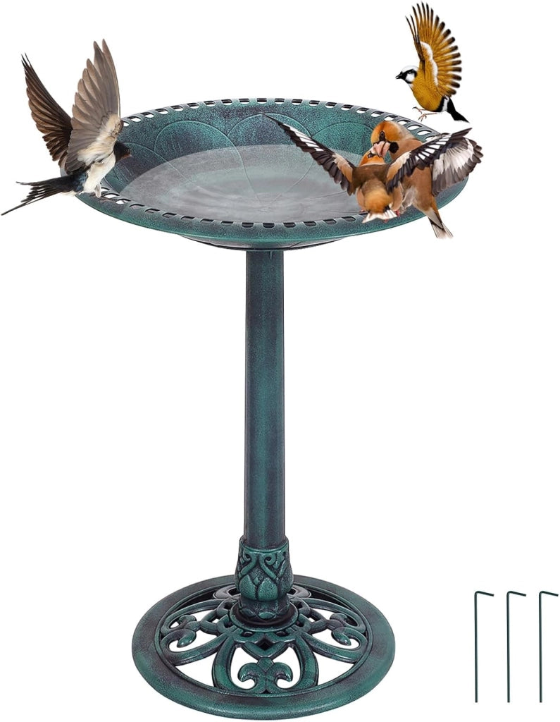 Mangiatoia per Uccelli, Vasca per Uccelli Autoportante da Esterno con Supporto, Stazione di Alimentazione per Uccelli per Balcone Giardino Cortile Patio (Verde)