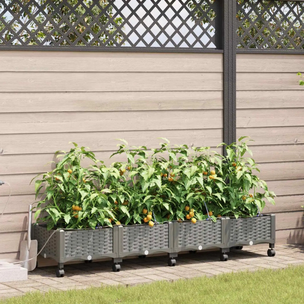 Vaso da Giardino con Irrigazione e Ruote 4 pz Grigio Chiaro PP 3423146