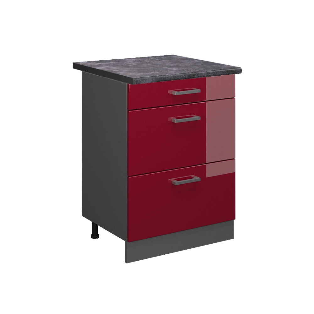 Vicco Mobiletto base per cucina Rosso lucido 60 cm con cassetti, PL Antracite