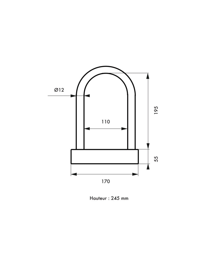 Antifurto a U rivestito Ø 12 mm, larghezza 170 mm, altezza 245 mm – THIRARD