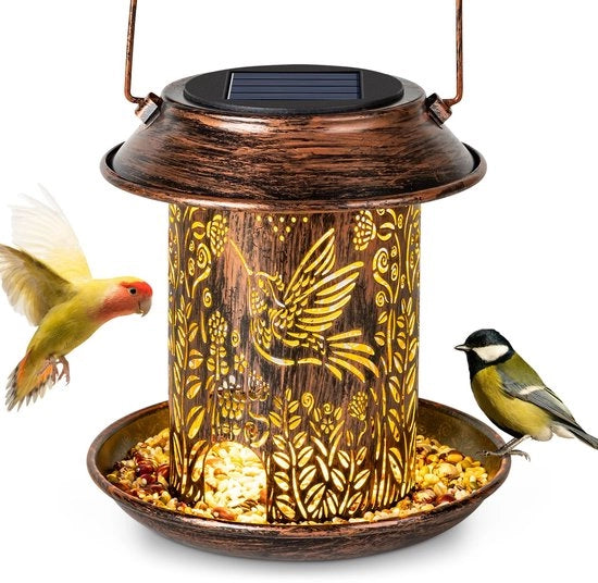 Lampada Solare per Uccelli, Cassetta Alimentazione per Uccelli, Lampada Solare Metallica per Uccelli, Casa per Uccelli per Decorazione Esterna, Lampade Solari Impermeabili per Decorazione Esterna, Decorazioni per Giardino, Terrazza, Prato, Giardino