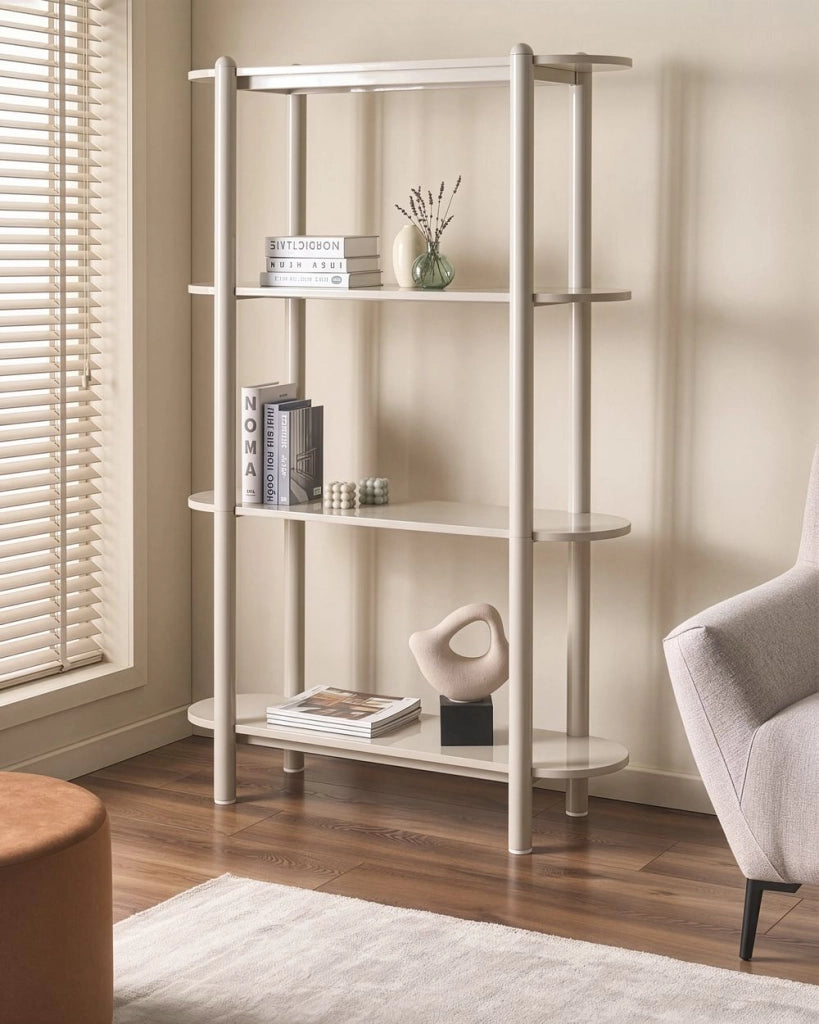 Libreria a 3 ripiani in MDF beige, 170 x 110 cm, ovale, verniciata, stile retrò, per soggiorno o ufficio