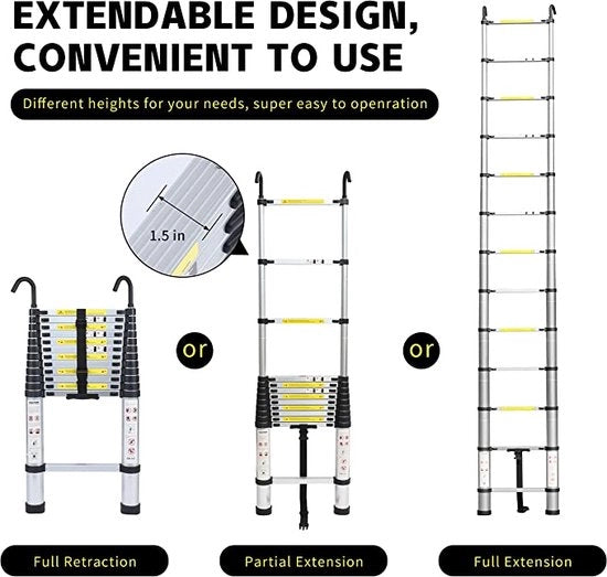 Ladder Telescopica in Alluminio, Ripiegabile, con Stabilizzatore, con Alta Qualità e Opaca, 2.9m