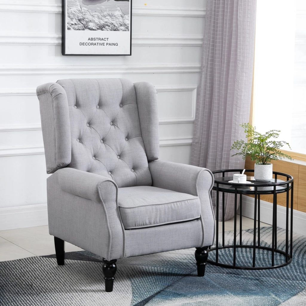 EasyComfort Poltrona Grigia in Stile Francese con Ampia Seduta, Gambe rivestite in Legno e Cuscini Sfoderabili