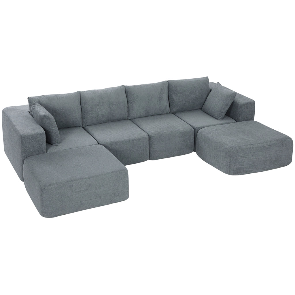 Divano Modulabile ad Angolo in Tessuto Effetto Velluto e Schiuma con Cuscini, 294x165x70 cm, Grigio Scuro