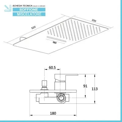 Set doccia incasso Kubo con soffione a muro 25x52 slim con cascata