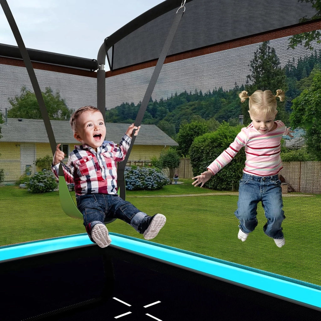 Trampolino Elastico per bambini con Altalena, Rete di Sicurezza, Trampolino Rettangolare Portato 100 kg, Tappeto da Salto all'Aperto, Tappetino per Saltare, 190x122x210 cm