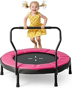 Trampolino Elastico per Bambini, Tappeto Elastico da Interno ed Esterno con Manubrio in Schiuma e Cuscino di Sicurezza, Ideale per Bambini 3-6 Anni, Portata 100 kg