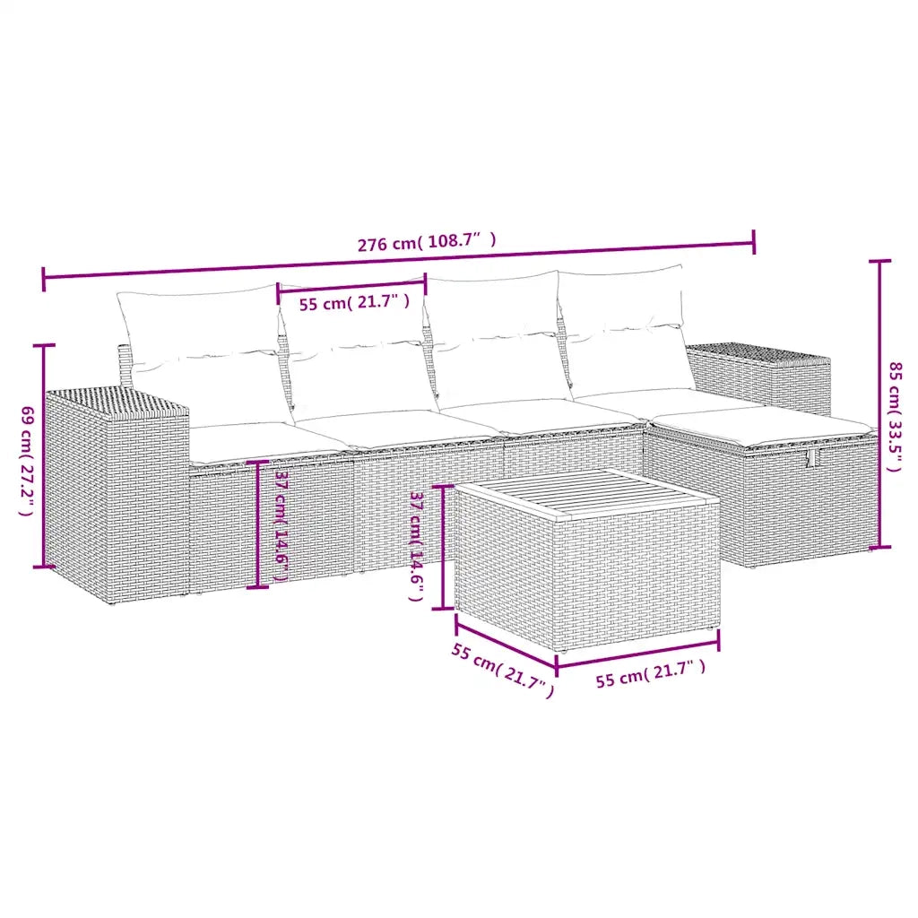 Set Divano da Giardino 6 pz con Cuscini Beige Misto Polyrattan 3265168