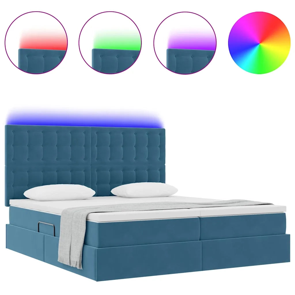Letto con luci a strisce a LED Blu Scuro 180 x 200 cm Velluto