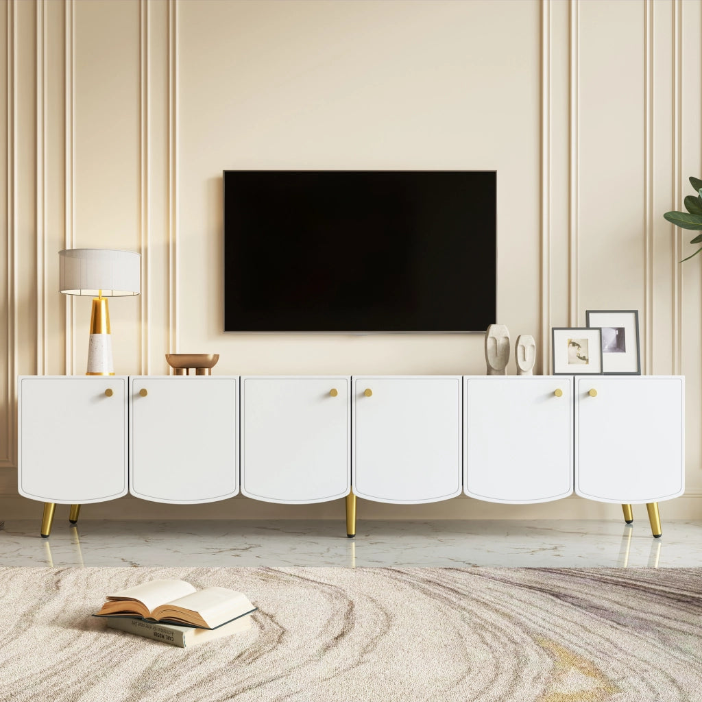 Mobile TV con 6 ante - per soggiorno - in truciolare - bianco e oro - 180x40x45 cm