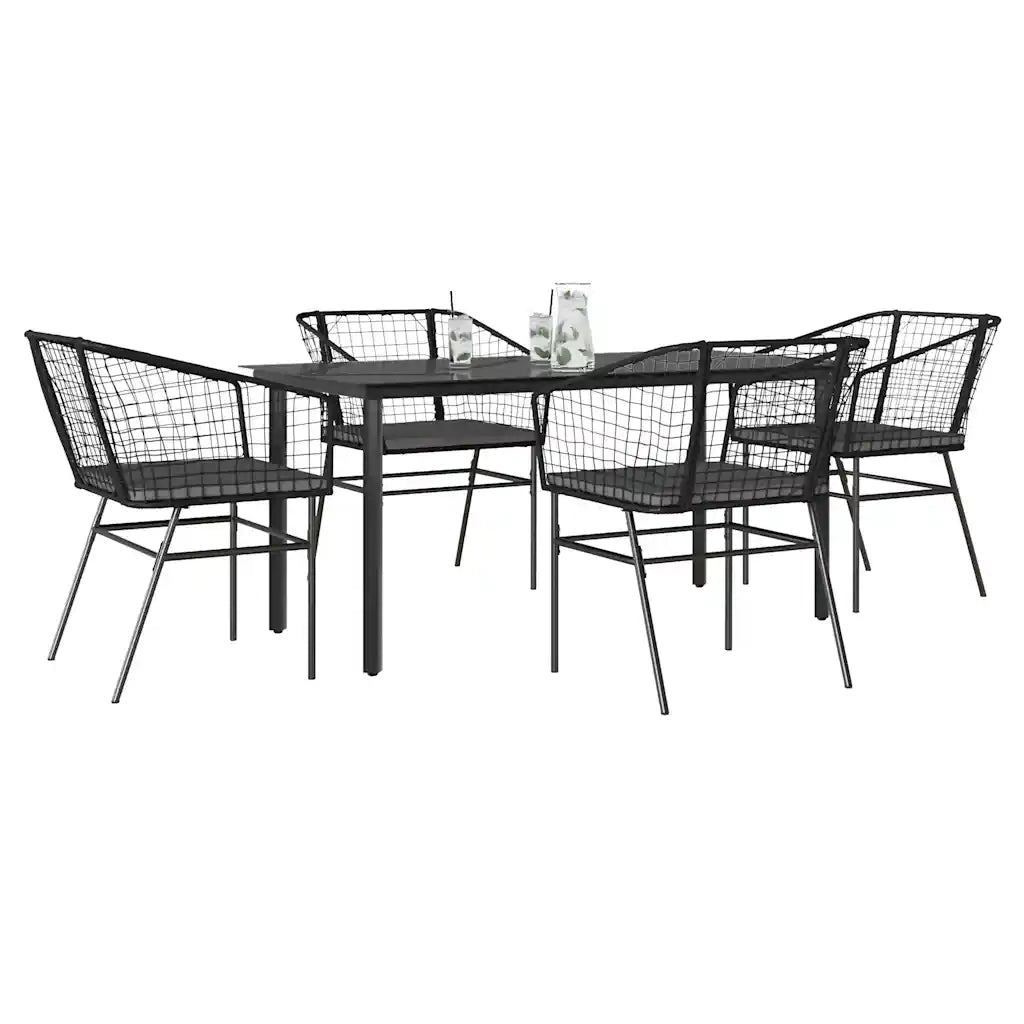 Set da Pranzo da Giardino con Cuscini 5 pz | Set Salotto da Giardino Polyrattan Vetro
