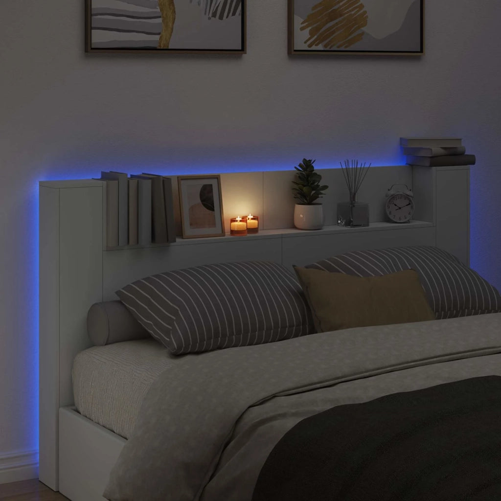 Testiera | Testata letto con mobile e LED Bianco 180 x 16,5 x 103,5 cm