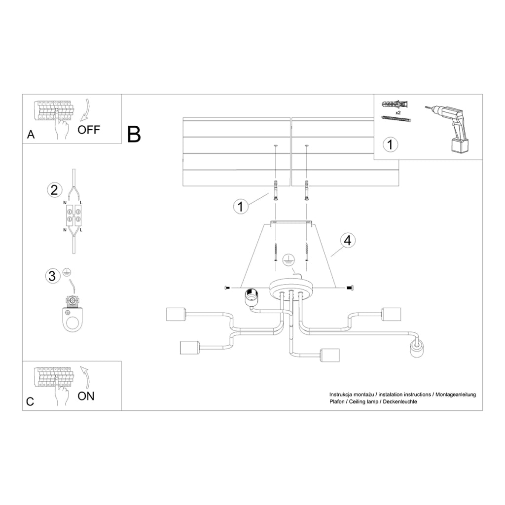 Lampada da soffitto Crimson Vector 6x E27 LED 15W Acciaio Bianco Industriale