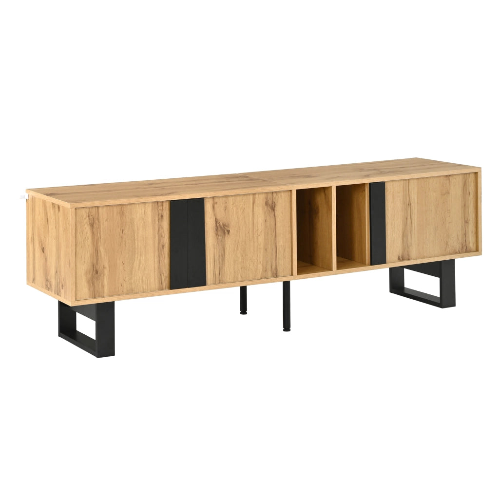 Mobile TV con 3 ante; 2 vani aperti e passacavi; per soggiorno; in legno naturale; 160 × 40 × 50 cm