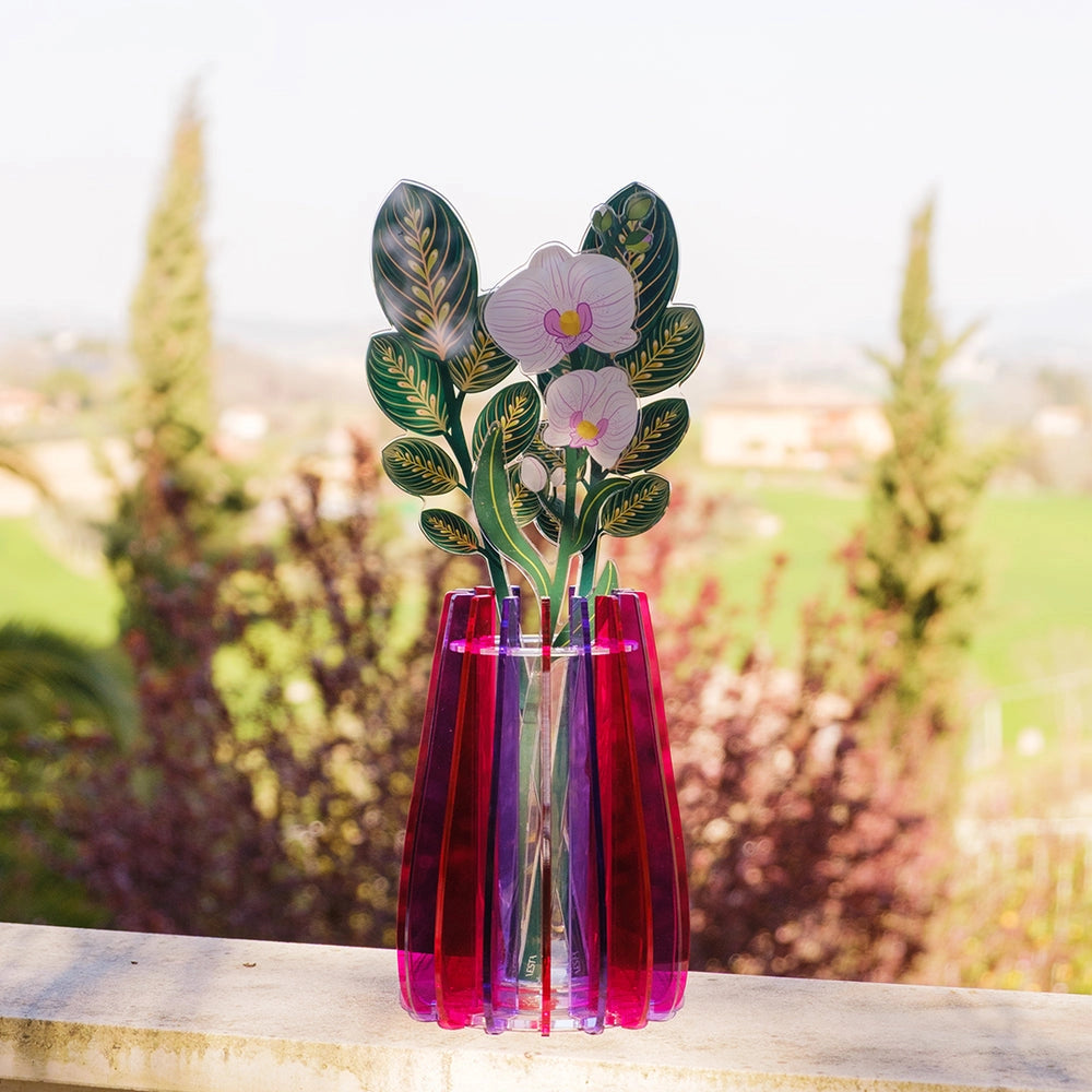VASO PICCOLO IRIDE IN VETRO TRASPARENTE E CRISTALLO ACRILICO COLORE FUXIA