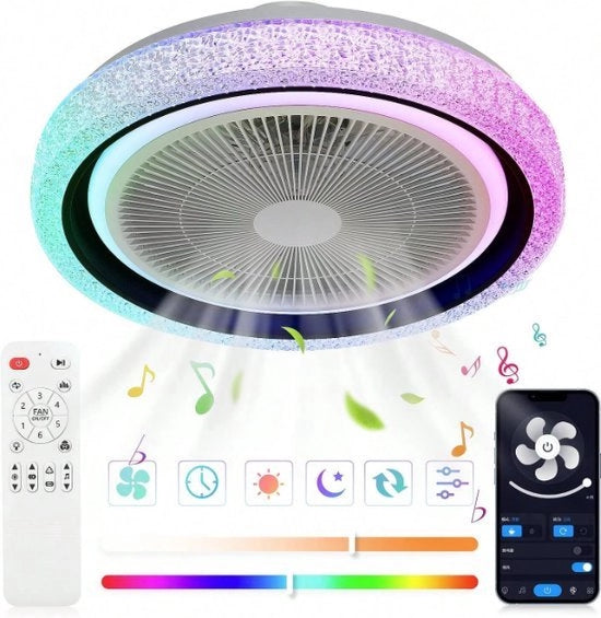 Lampada a LED a 6 Standi con Ventilatore e Paralume - Colori: Bianco - Regolabile - Lampada da Soggiorno - Lampada da Cucina - Lampada da Interno con Ventilatore e Paralume