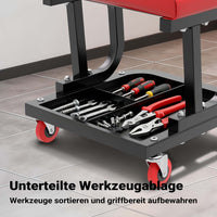 Sgabello per officina con ruote; sgabello di montaggio, carrello meccanico con ripiano porta-attrezzi